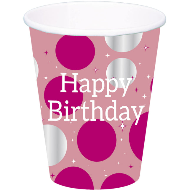 Tazas Feliz Cumpleaños Rosa 250ml 8pcs