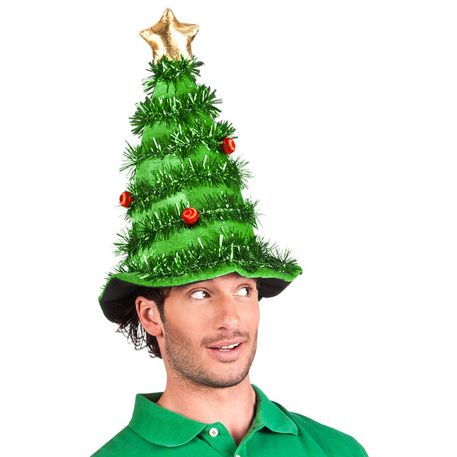 Árbol de Navidad con gorro de Papá Noel