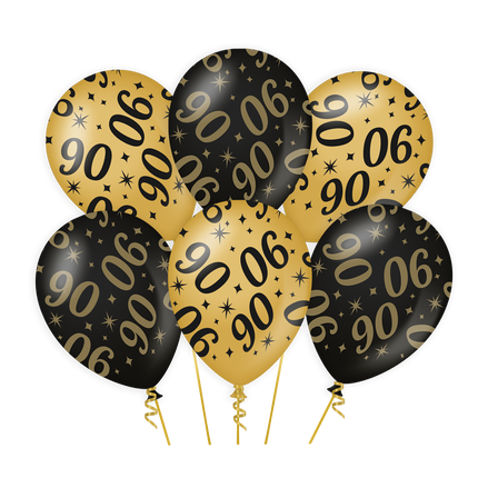 Globos 90 Años Oro Negro 30cm 6pcs