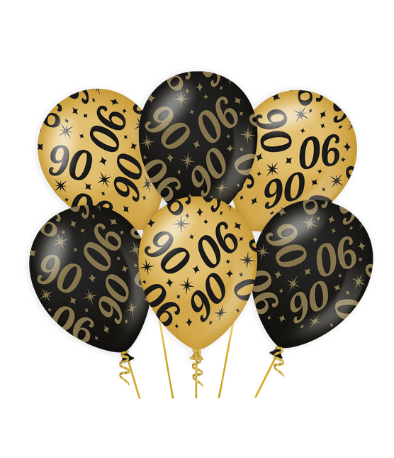 Globos 90 Años Oro Negro 30cm 6pcs