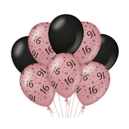 Globos 16 Años Rosa Negra 30cm 8pcs