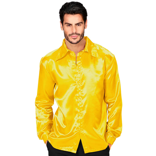 Blusa Disco 70S Satén Amarillo Hombre