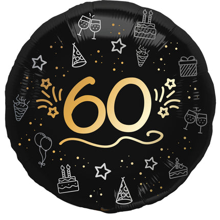 60 Años Globo de Helio Negro Oro Vacío 45cm