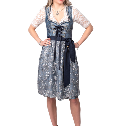 Vestido Dirndl Azul Plata Oktoberfest Señoras 2 Piezas