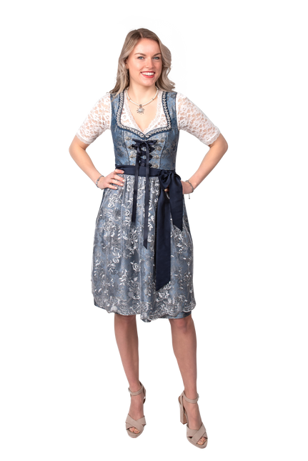 Vestido Dirndl Azul Plata Oktoberfest Señoras 2 Piezas