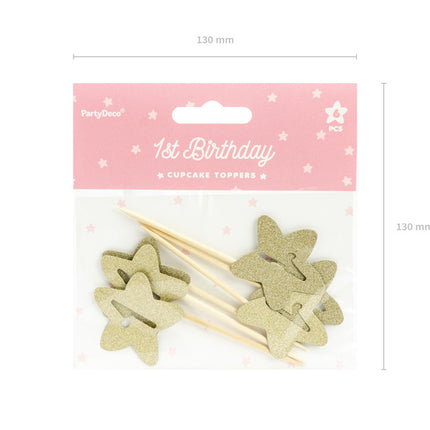 Cake Toppers 1 Año Oro 6pcs