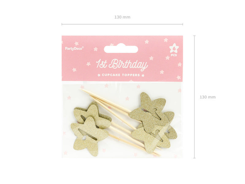 Cake Toppers 1 Año Oro 6pcs