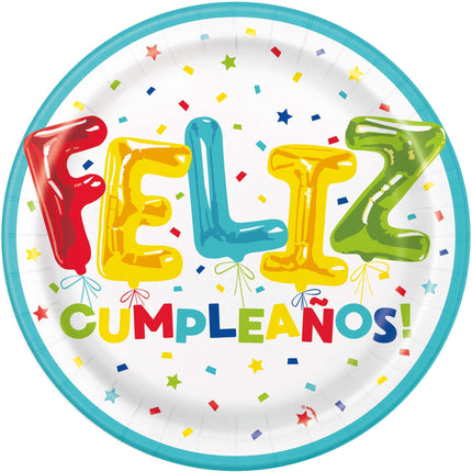 Platos Feliz Cumpleanos 23cm 8pcs