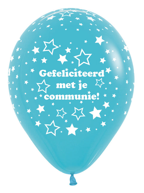 Globos Comunión Estrellas Azul Caribe 30cm 25pcs