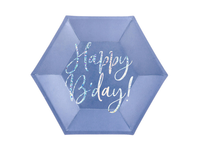 Platos Happy B'Day Azul 20cm 6pcs