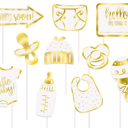 Atrezzo para fotos Baby Shower Gold 10pcs