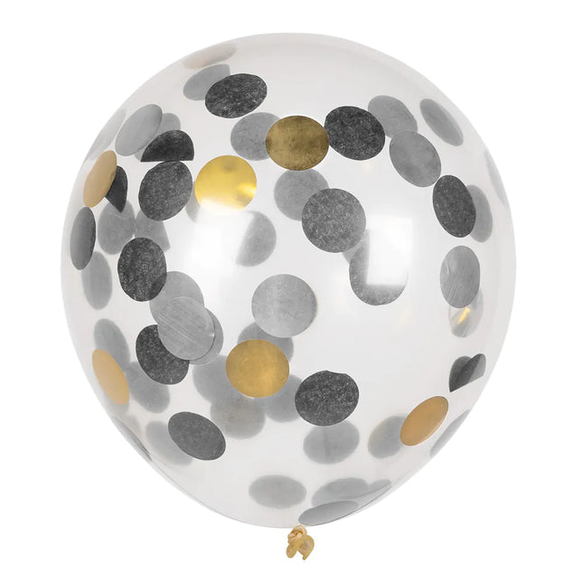 Negro Oro Plata Confetti Globos 5pcs