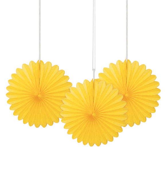 Abanicos de Papel Amarillo 15cm 3pcs