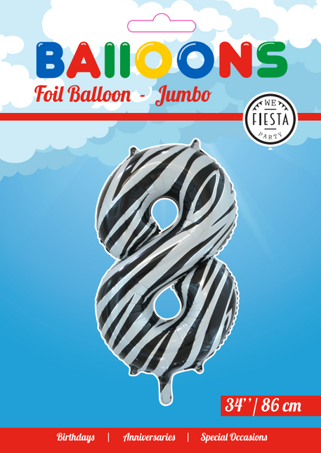 Globo Foil Figura 8 Cebra XL 86cm vacío