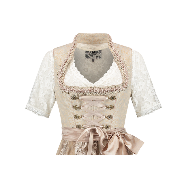 Rosa Blanco Crema Vestido Dirndl Oktoberfest Mujer Jaquard