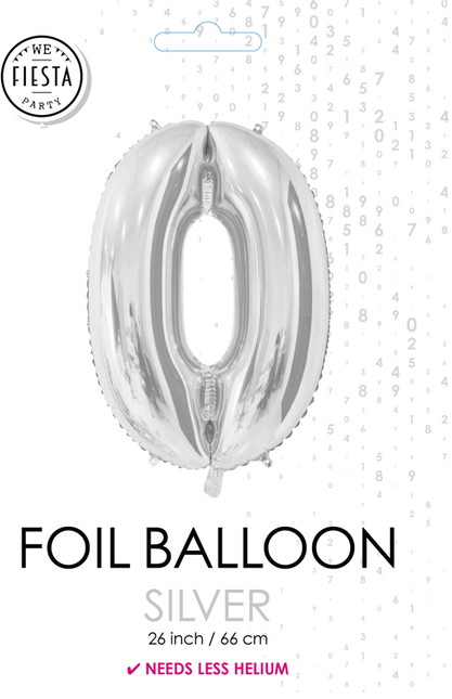 Globo de foil Figura 0 Plata 66cm