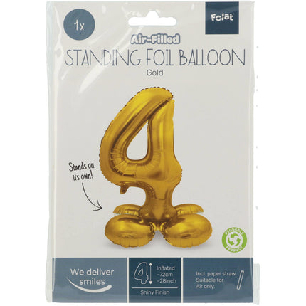 Globo Foil Figura 4 Oro con soporte 72cm