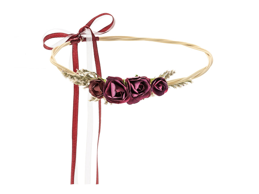 Diadema Floral Rojo Burdeos