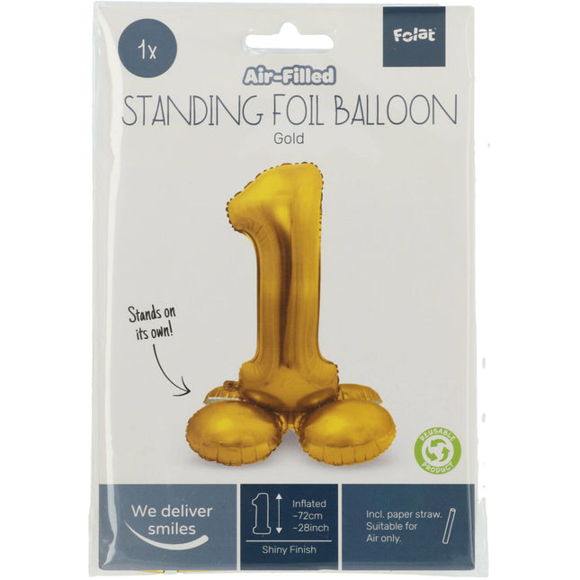 Globo Foil Figura 1 Oro con soporte 72cm