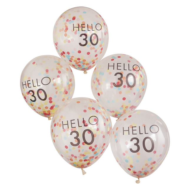 Globos Confetti Transparente 30 Años 30cm 5pcs