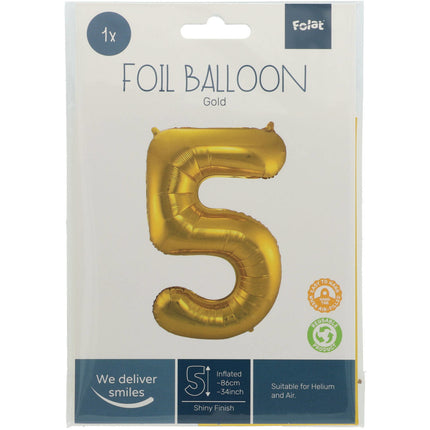 Globo Foil Figura 5 Oro Metalizado XL 86cm vacío