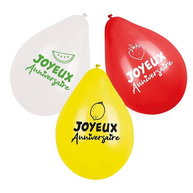 Globos Fruta Joyeux Anniversaire 25cm 6pcs