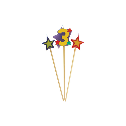 Set de Velas 3 Años Estrellas 26cm 3pcs