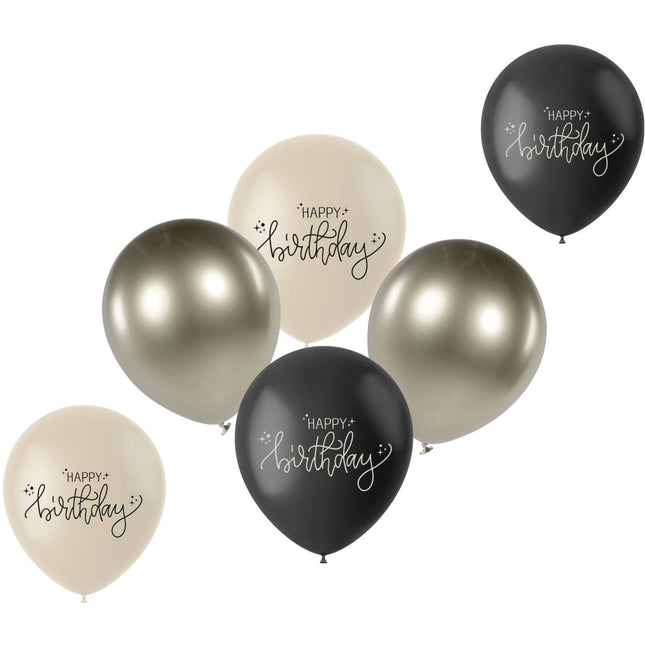 Globos Feliz Cumpleaños Negro 33cm 6pcs