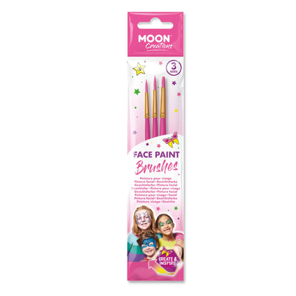 Moon Creations Pinceles para pintar la cara Pack de 3 Rosa