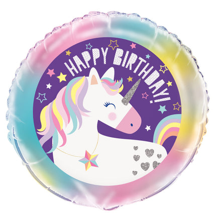 Globo de Helio Feliz Cumpleaños Unicornio Arco Iris 45cm vacio