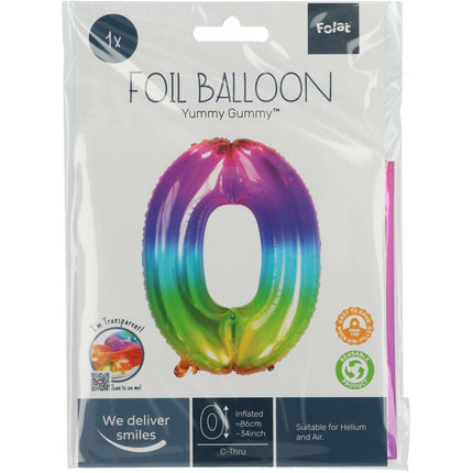 Globo Foil Figura 0 Arco Iris XL 81cm vacío