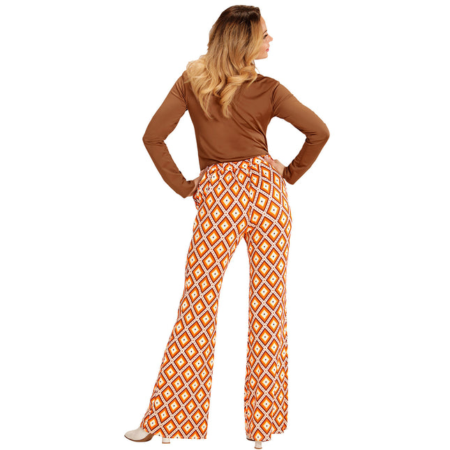 Pantalones Disco 70S Naranja Plaid Señoras