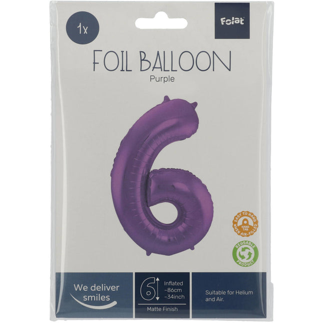 Globo foil Figura 6 Morado mate XL 86cm vacío