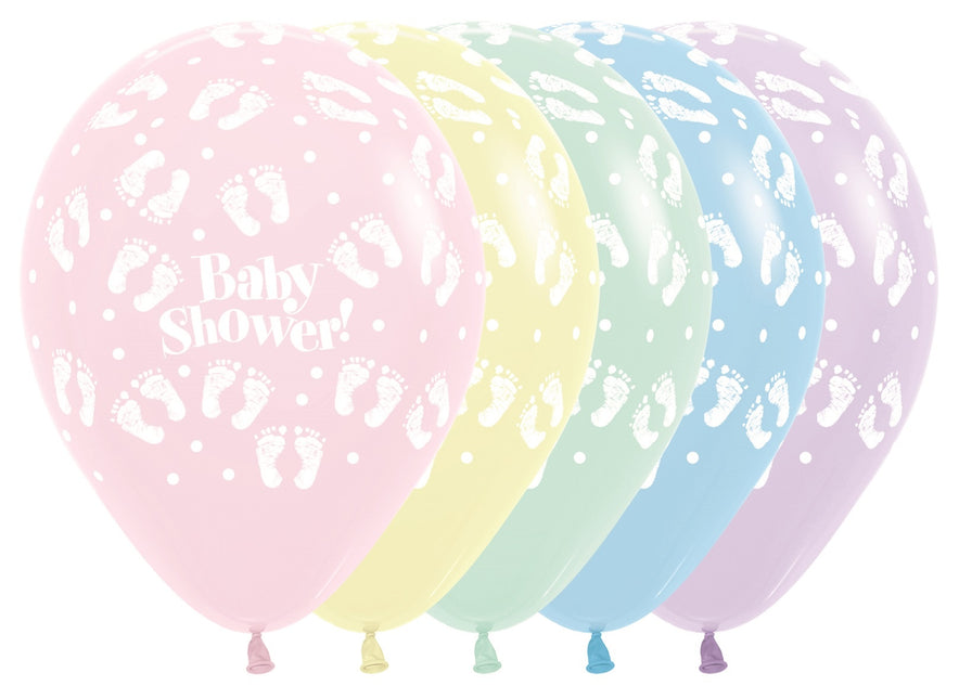 Globos Baby Shower Huellas Pastel Mate Mix 30cm 25pcs