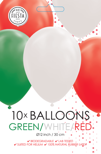 Globos Verde Blanco Rojo 30cm 10pcs