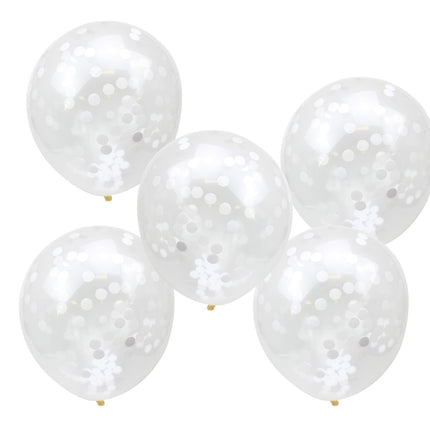 Globos Confetti Transparente Blanco 30cm 5pcs