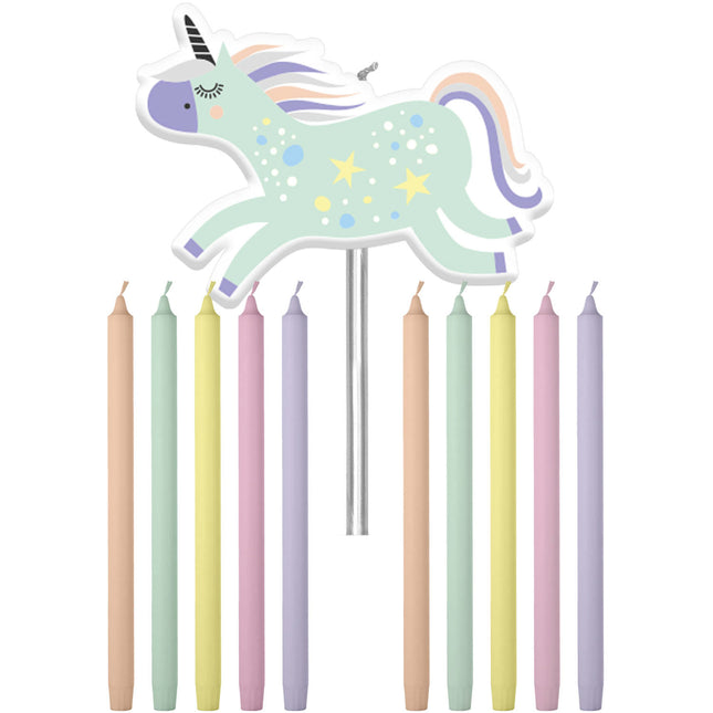 Velas Unicornio Arco Iris 10cm 11pcs