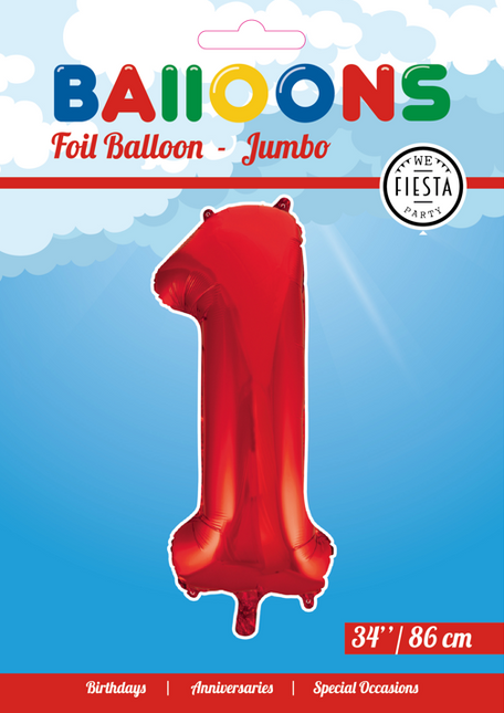 Globo Foil Figura 1 Rojo XL 86cm vacío