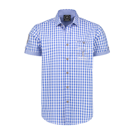 Blanco Azul Blusa Hombre Manga Corta Cuadros Tradicional