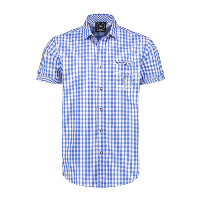 Blanco Azul Blusa Hombre Manga Corta Cuadros Tradicional