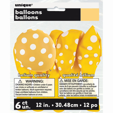 Globos Amarillos Lunares Blancos 30cm 6pcs