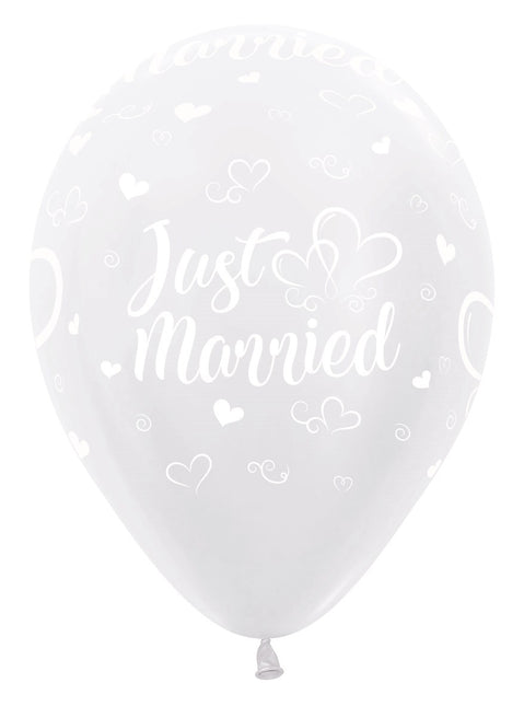 Globos Just Married Corazones Perla Blanco 30cm 25pcs