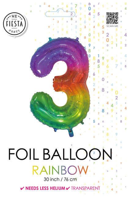 Globo de foil Figura 3 Arco Iris Transparente 66cm