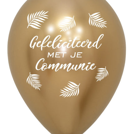 Globos Felicidades Por Tu Comunión Palmeras Reflejo Oro 30cm 25pcs