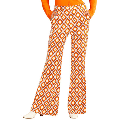 Pantalones Disco 70S Naranja Plaid Señoras