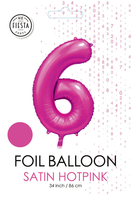 Globo Número Fucsia 6 Años Brillo 86cm