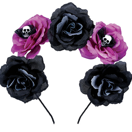 Diadema Halloween Flores Negro Morado