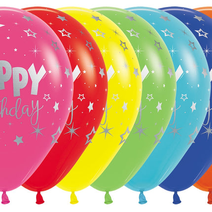 Globos Feliz Cumpleaños Fantasía Tinta Metálica Plata 30cm 25pcs