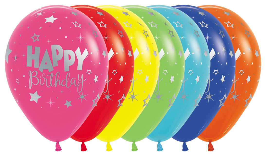 Globos Feliz Cumpleaños Fantasía Tinta Metálica Plata 30cm 25pcs