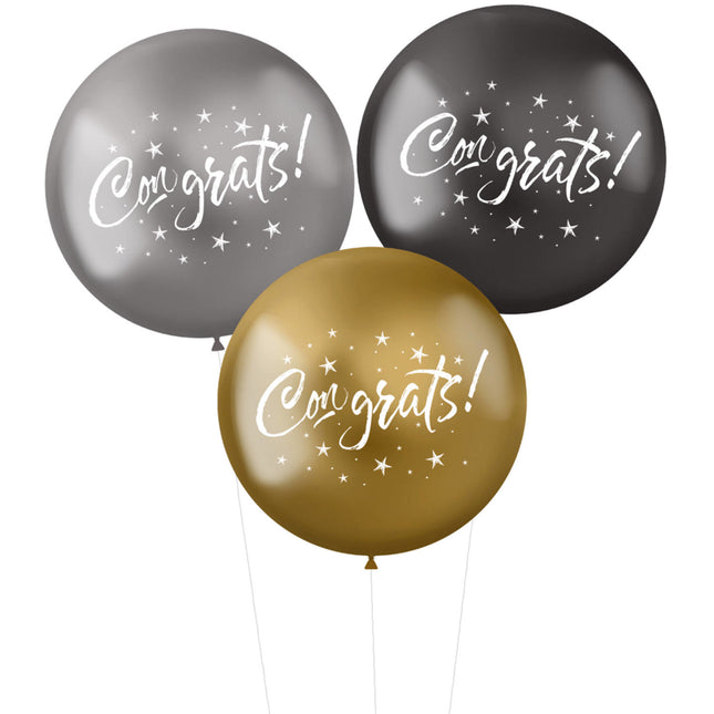 Globos Congrats Negro Plata Oro 48cm 3pcs